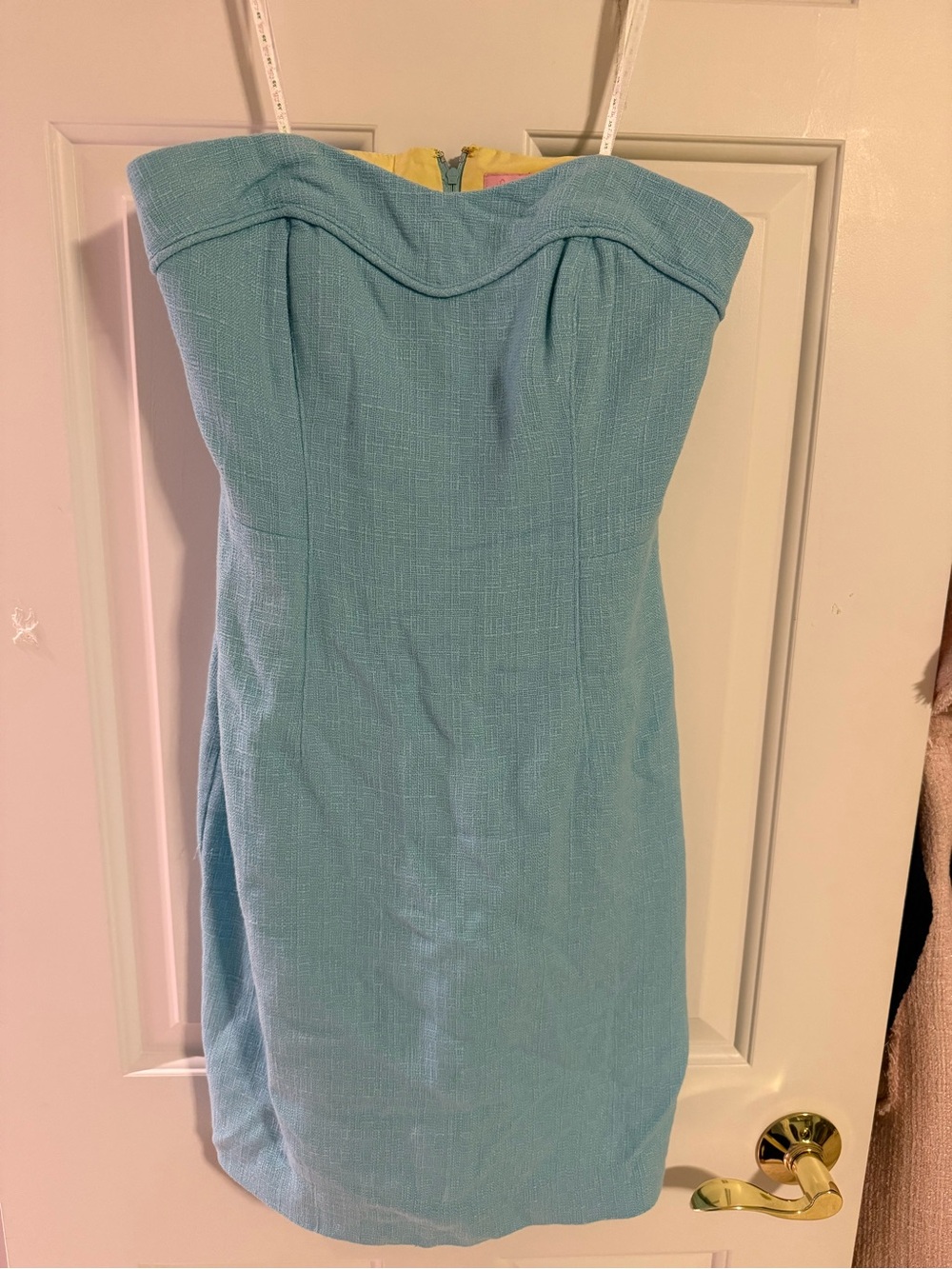 Strapless Light Aqua Textured Sheath Dress 👗 4